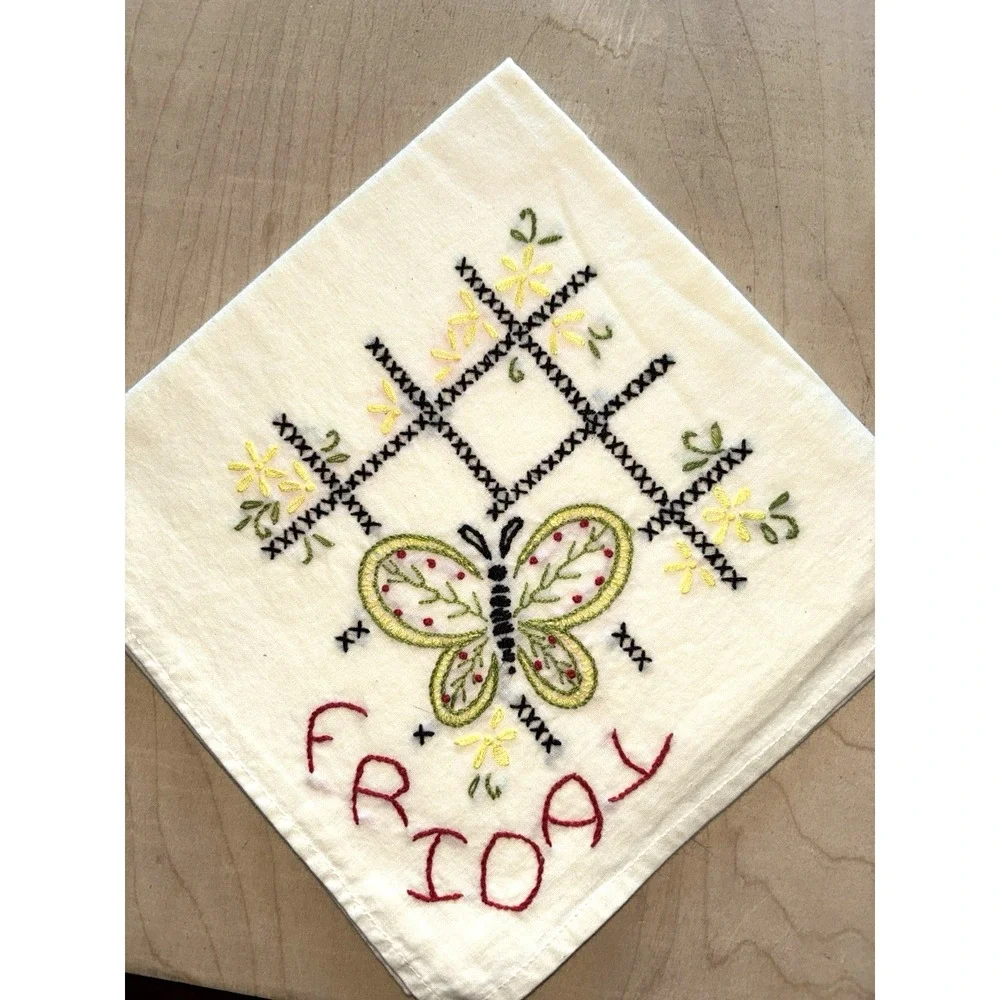 Vtg Days of the Week Kitchen Towels Sunday-Saturday Butterfly Hand Embroidered